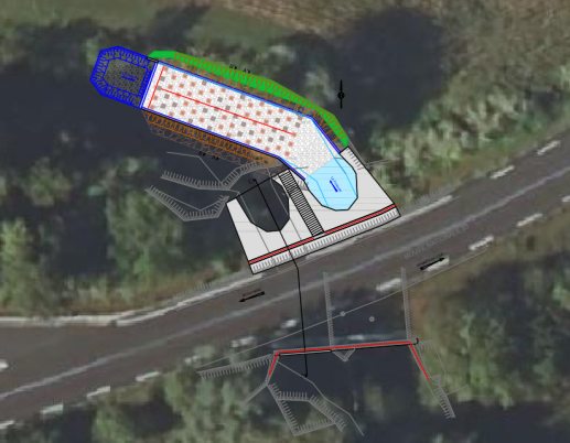 Plan de principe de la passe à poissons en aval du pont de la RN83 à Rennes-sur-Loue